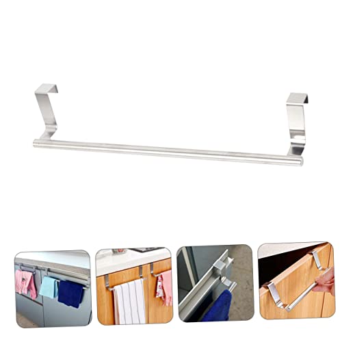 Cabilock 1pc Cabinet Door Hook Over Door Towel Bar Metal Organizer Shelf Storage Hooks Towel Bar with Hooks Bathroom Shelf Towel Rod for Bathroom Stainless Steel Silver Towel Rack Metal Set