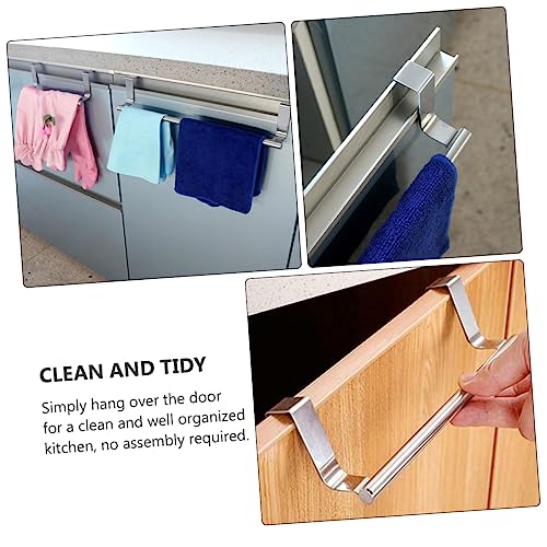 Cabilock 1pc Cabinet Door Hook Over Door Towel Bar Metal Organizer Shelf Storage Hooks Towel Bar with Hooks Bathroom Shelf Towel Rod for Bathroom Stainless Steel Silver Towel Rack Metal Set