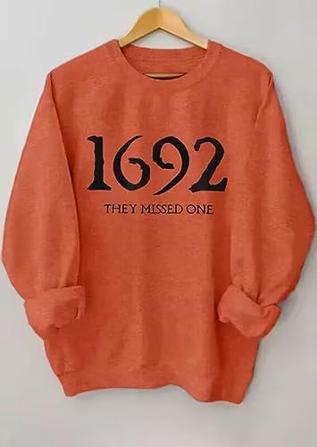 VKEGNIO 1692 They Missed One Halloween Sweatshirt For Women Witch Halloween Shirts Casual Long Sleeve Witch Gift Pullover Tops (Large, Orange)