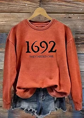 VKEGNIO 1692 They Missed One Halloween Sweatshirt For Women Witch Halloween Shirts Casual Long Sleeve Witch Gift Pullover Tops (Large, Orange)