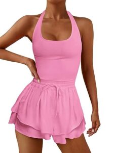 reachlight women's tennis dress underneath solid color sleeveless athletic workout golf skirts (za-barbie pink, s)