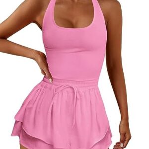 Reachlight Women's Tennis Dress Underneath Solid Color Sleeveless Athletic Workout Golf Skirts (Za-Barbie Pink, S)