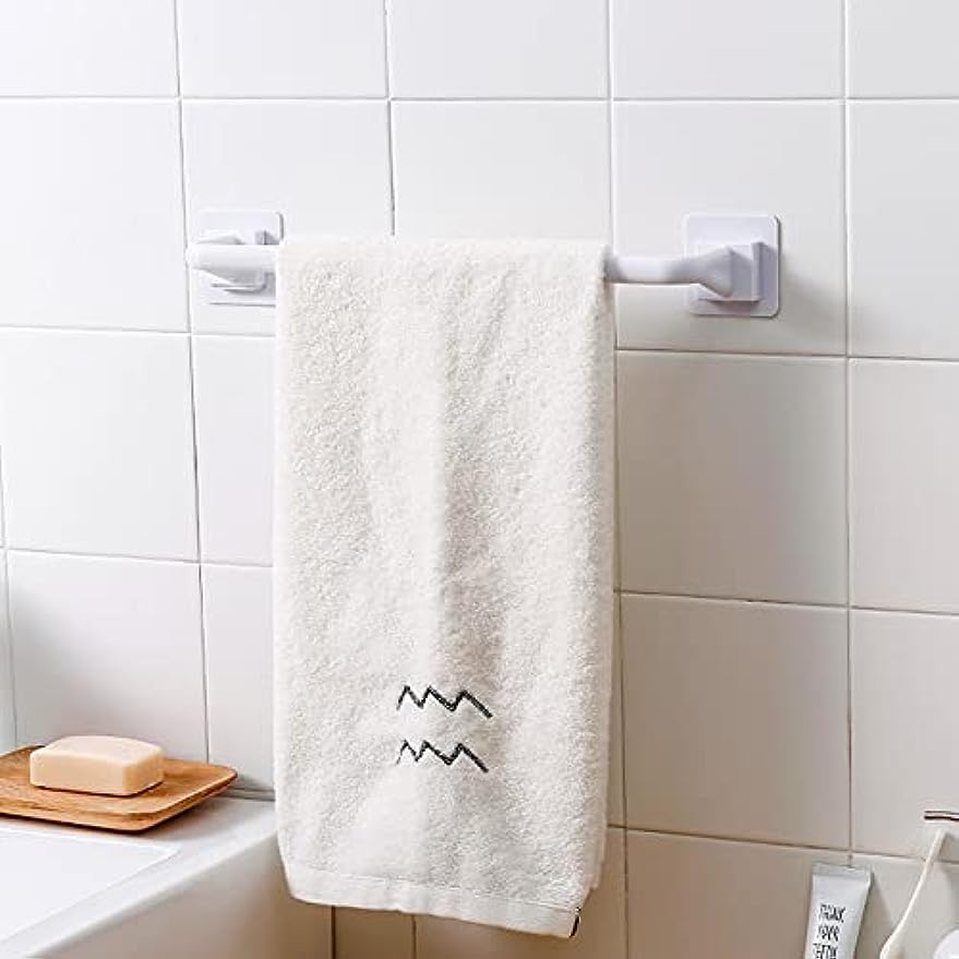 Self Adhesive Towel Bar, White Self Adhesive Towel Rod Towel Bar Stick On Wall Bath Towel Holder Rail Rack 24.5Cm