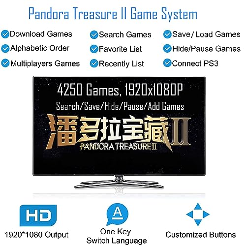 3D Pandora Treasure II Arcade Game Console, 4250 Games Installed, Search/Save/Load/Hide/Pause Game, 1920x1080P, USB Drive to Download Games, Favorite List