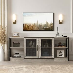 IDEALHOUSE TV Stand for 65+ Inch TV, Industrial Entertainment Center TV Media Console Table, Farmhouse TV Stand with Storage and Mesh Door, TV Console Cabinet Furniture for Living Room (Rustic Grey)