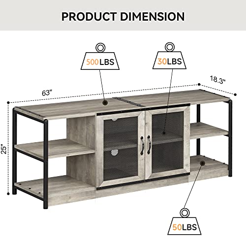 IDEALHOUSE TV Stand for 65+ Inch TV, Industrial Entertainment Center TV Media Console Table, Farmhouse TV Stand with Storage and Mesh Door, TV Console Cabinet Furniture for Living Room (Rustic Grey)