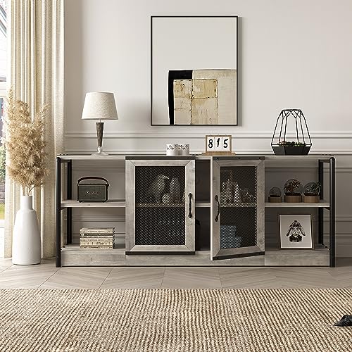 IDEALHOUSE TV Stand for 65+ Inch TV, Industrial Entertainment Center TV Media Console Table, Farmhouse TV Stand with Storage and Mesh Door, TV Console Cabinet Furniture for Living Room (Rustic Grey)