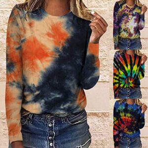 Gerichy Crop Tops for Women, Fall Clothes for Women 2023, Fall Outfits for Women, Womens Casual Tops Long Sleeve Sweatshirts Crew Neck Shirts Tie Dyed Printed Loose Blouses Orange