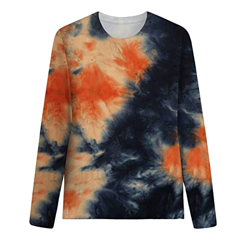 Gerichy Crop Tops for Women, Fall Clothes for Women 2023, Fall Outfits for Women, Womens Casual Tops Long Sleeve Sweatshirts Crew Neck Shirts Tie Dyed Printed Loose Blouses Orange