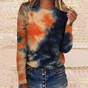 Gerichy Crop Tops for Women, Fall Clothes for Women 2023, Fall Outfits for Women, Womens Casual Tops Long Sleeve Sweatshirts Crew Neck Shirts Tie Dyed Printed Loose Blouses Orange