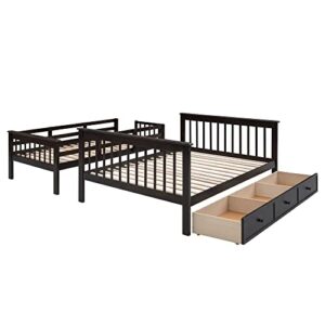 TARTOP Stairway Twin-Over-Full Bunk Bed with Drawer, Storage and Guard Rail for Bedroom, Dorm, for Kids,Teens,Adults, No Box Spring Needed,Espresso