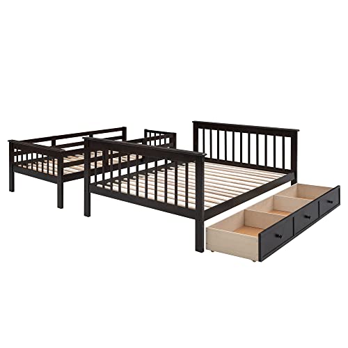 TARTOP Stairway Twin-Over-Full Bunk Bed with Drawer, Storage and Guard Rail for Bedroom, Dorm, for Kids,Teens,Adults, No Box Spring Needed,Espresso