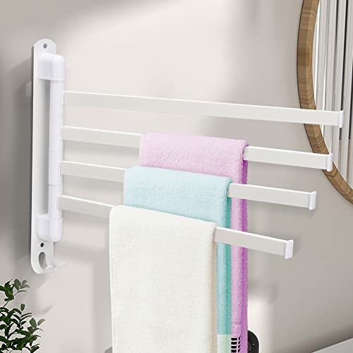 3/4/5 Arm Swivel Towel Rack, 4 in 1 Swivel Towel Bar, Swing Out Towel Hanger with Hook, Stainless Steel Wall Mounted Towel Holder Hand Towel Holder for Bathroom, Kitchen(White-5 Arm)