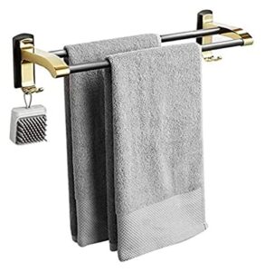 towel bar rack towel rack towel holder towel hanger double rod towel rail wall mounted towel rack no drill adhesive with hook space aluminum for restroom toilet,40cm