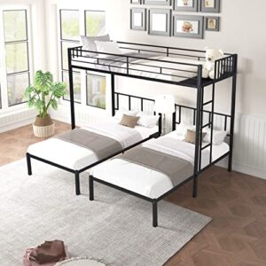 deyobed full over twin and twin wooden detachable triple bed bunk bed with 2 drawers - functional sleep and organization setup for 3 kids and teens