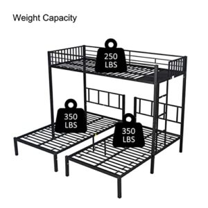 DEYOBED Full Over Twin and Twin Wooden Detachable Triple Bed Bunk Bed with 2 Drawers - Functional Sleep and Organization Setup for 3 Kids and Teens