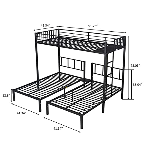 DEYOBED Full Over Twin and Twin Wooden Detachable Triple Bed Bunk Bed with 2 Drawers - Functional Sleep and Organization Setup for 3 Kids and Teens