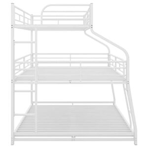 DEYOBED Twin XL Over Full XL Over Queen Metal Triple Bed Bunk Bed with Dual Ladders - Space-Saving Sleep Haven for Kids, Teens, Adults