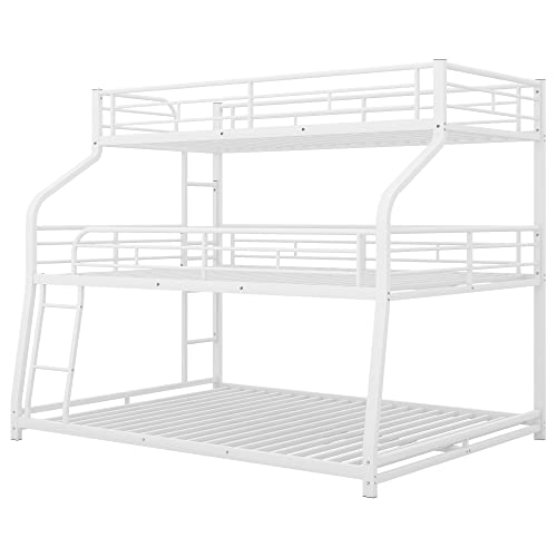 DEYOBED Twin XL Over Full XL Over Queen Metal Triple Bed Bunk Bed with Dual Ladders - Space-Saving Sleep Haven for Kids, Teens, Adults