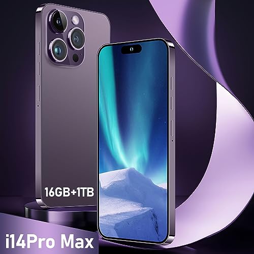 RAYPUR Smartphone for I14 Pro Max, 7.3Inch 4G/5G HD Face Unlocked Cell Phone, 6800mAhBattery Ultra Thin Cellphones, Type-c Socket, Portable Original Cheap Telefone,Purple-1TB