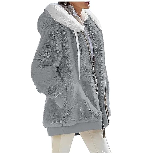 Plus Size Women'S Winter Coats,Women Winter Coat Fuzzy Fleece Jacket Hooded Colorblock Cardigan Coat Oversized Fluffy Sherpa Outerwear With Pockets Womens Winter Coats Long Packable(S,Multicolor)