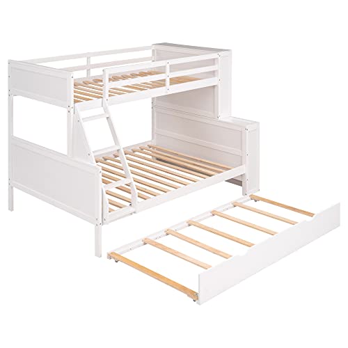 BIADNBZ Twin Over Full Bunk Bed with Trundle and Shelves Storage, Wooden Versatile Detachable BunkBed Frame for Kids Teens Adults Bedroom Dorm, White