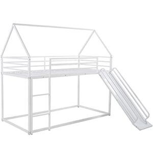 Tidyard Twin Over Twin House Bunk Bed with Ladder and Slide,White for Bedroom Dorm Guest Room Home Furniture