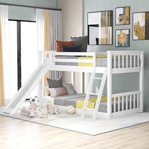 tidyard twin over twin bunk bed with convertible slide and ladder, white for bedroom dorm guest room home furniture