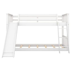 Tidyard Twin Over Twin Bunk Bed with Convertible Slide and Ladder, White for Bedroom Dorm Guest Room Home Furniture