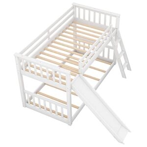 Tidyard Twin Over Twin Bunk Bed with Convertible Slide and Ladder, White for Bedroom Dorm Guest Room Home Furniture