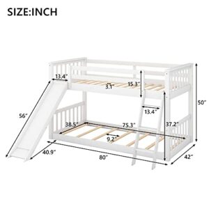 Tidyard Twin Over Twin Bunk Bed with Convertible Slide and Ladder, White for Bedroom Dorm Guest Room Home Furniture