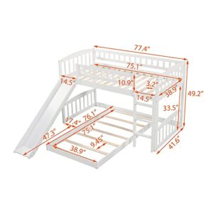 Tidyard Twin Over Twin Bunk Bed with Slide and Ladder, Wood Bed White for Bedroom Dorm Guest Room Home Furniture