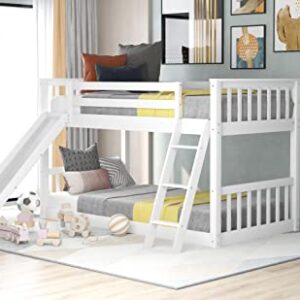 Tidyard Twin Over Twin Bunk Bed with Convertible Slide and Ladder, White for Bedroom Dorm Guest Room Home Furniture