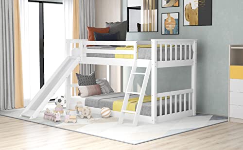 Tidyard Twin Over Twin Bunk Bed with Convertible Slide and Ladder, White for Bedroom Dorm Guest Room Home Furniture