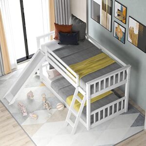 Tidyard Twin Over Twin Bunk Bed with Convertible Slide and Ladder, White for Bedroom Dorm Guest Room Home Furniture