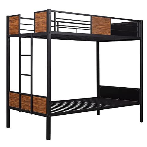 Tidyard Twin-Over-Twin bunk Bed Modern Style Steel Frame bunk Bed with Safety Rail, Built-in Ladder for Bedroom, Dorm for Bedroom Dorm Guest Room Home Furniture