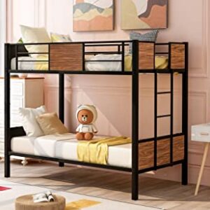 Tidyard Twin-Over-Twin bunk Bed Modern Style Steel Frame bunk Bed with Safety Rail, Built-in Ladder for Bedroom, Dorm for Bedroom Dorm Guest Room Home Furniture