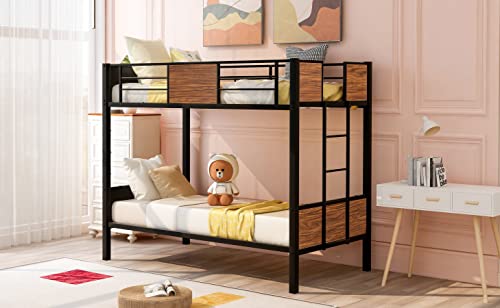 Tidyard Twin-Over-Twin bunk Bed Modern Style Steel Frame bunk Bed with Safety Rail, Built-in Ladder for Bedroom, Dorm for Bedroom Dorm Guest Room Home Furniture