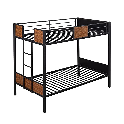 Tidyard Twin-Over-Twin bunk Bed Modern Style Steel Frame bunk Bed with Safety Rail, Built-in Ladder for Bedroom, Dorm for Bedroom Dorm Guest Room Home Furniture