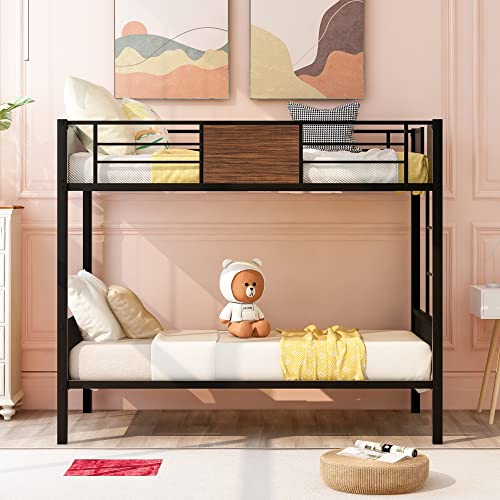 Tidyard Twin-Over-Twin bunk Bed Modern Style Steel Frame bunk Bed with Safety Rail, Built-in Ladder for Bedroom, Dorm for Bedroom Dorm Guest Room Home Furniture