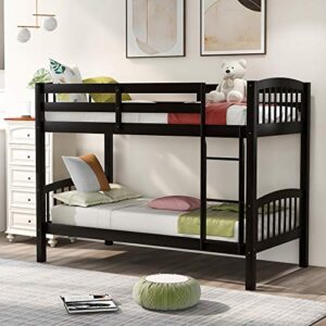 tidyard twin over twin bunk bed with ladder,espresso for bedroom dorm guest room home furniture