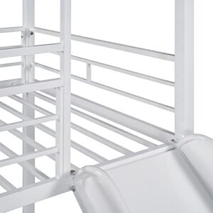 Tidyard Twin Over Twin Metal Bunk Bed,Metal Housebed with Slide,Three Colors Available.(White with White Slide) for Bedroom Dorm Guest Room Home Furniture