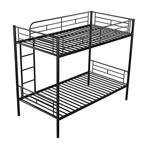 Tidyard Twin Over Twin Metal Bunk Bed (Black) for Bedroom Dorm Guest Room Home Furniture