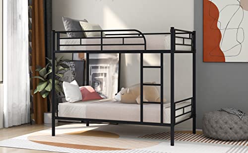 Tidyard Twin Over Twin Metal Bunk Bed (Black) for Bedroom Dorm Guest Room Home Furniture