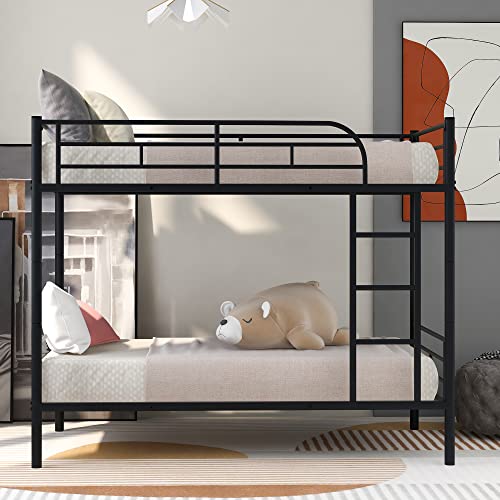 Tidyard Twin Over Twin Metal Bunk Bed (Black) for Bedroom Dorm Guest Room Home Furniture