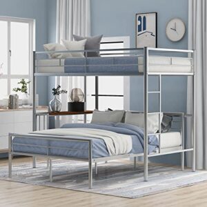tidyard twin over full metal bunk bed with desk, ladder and quality slats for bedroom, metallic silver for bedroom dorm guest room home furniture
