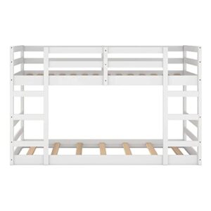 Tidyard Twin Over Twin Bunk Bed with Ladder, Wooden Bed White for Bedroom Dorm Guest Room Home Furniture