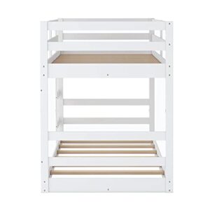 Tidyard Twin Over Twin Bunk Bed with Ladder, Wooden Bed White for Bedroom Dorm Guest Room Home Furniture