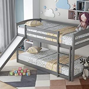 Tidyard Twin Over Twin Bunk Bed with Convertible Slide and Ladder, Gray for Bedroom Dorm Guest Room Home Furniture