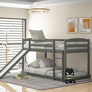 Tidyard Twin Over Twin Bunk Bed with Convertible Slide and Ladder, Gray for Bedroom Dorm Guest Room Home Furniture